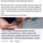 image for Yes, giving birth is painful but there is no measurement of human pain. This statement has been proven a myth!