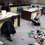 image for A couple dividing up their beanie baby collection in divorce court, 1990s