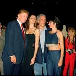 image for Current President Donald Trump and first lady with human trafficker Ghislaine Maxwell and convicted child sex trafficker Jeffrey Epstein.