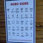 image for This sign of hobo symbols at railroad museum