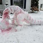 image for Neighbor made a snow dinosaur.