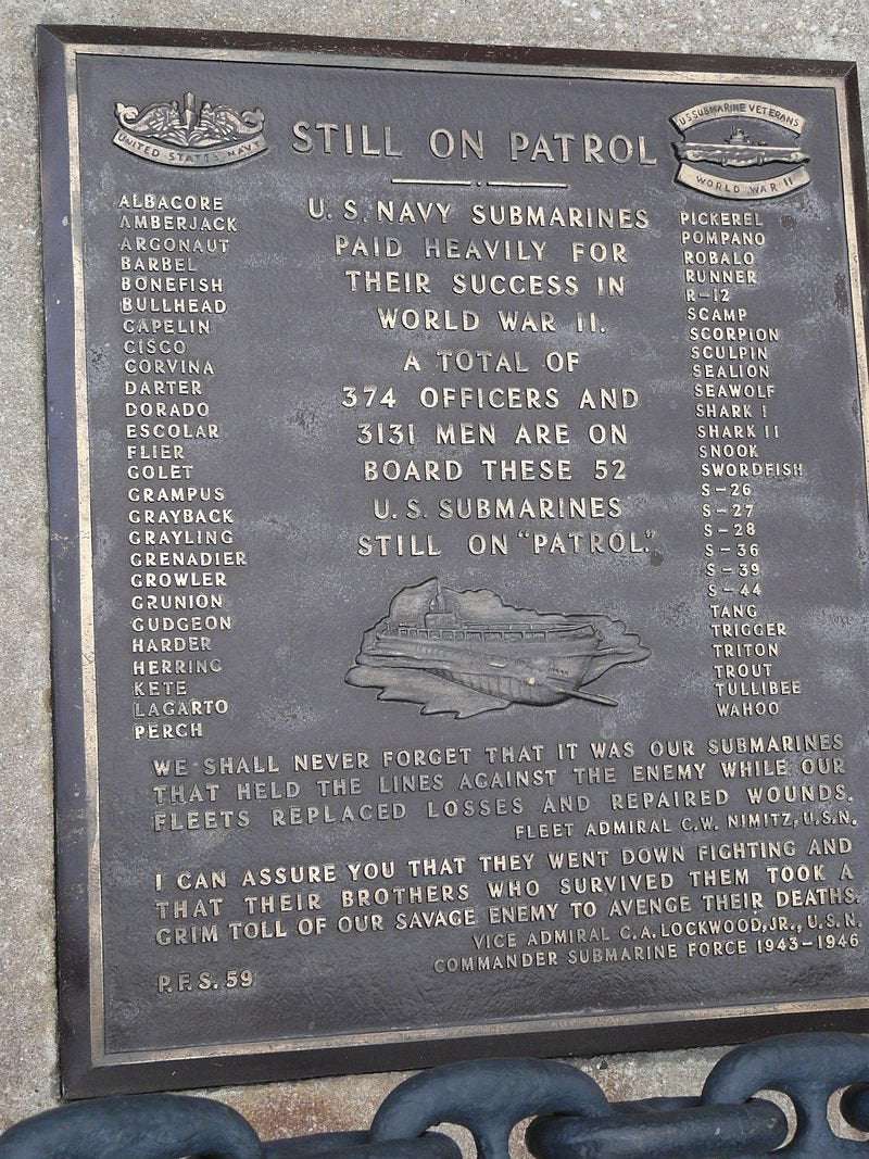 image for TIL the US Navy has a tradition that no submarine is ever considered lost at sea. Subs that don't return, including 52 lost during WWII, are considered "still on patrol." Every year at Christmastime sailors manning communications hubs send holiday greetings to those listed as still on patrol.