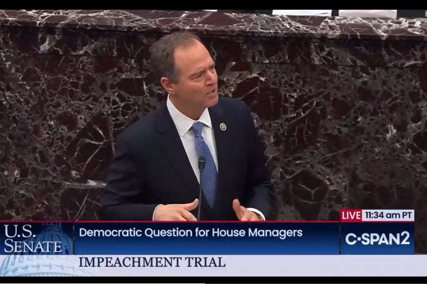 image for Senators break into laughter as Schiff points out ironic difference between Trump's legal defense and DOJ arguments