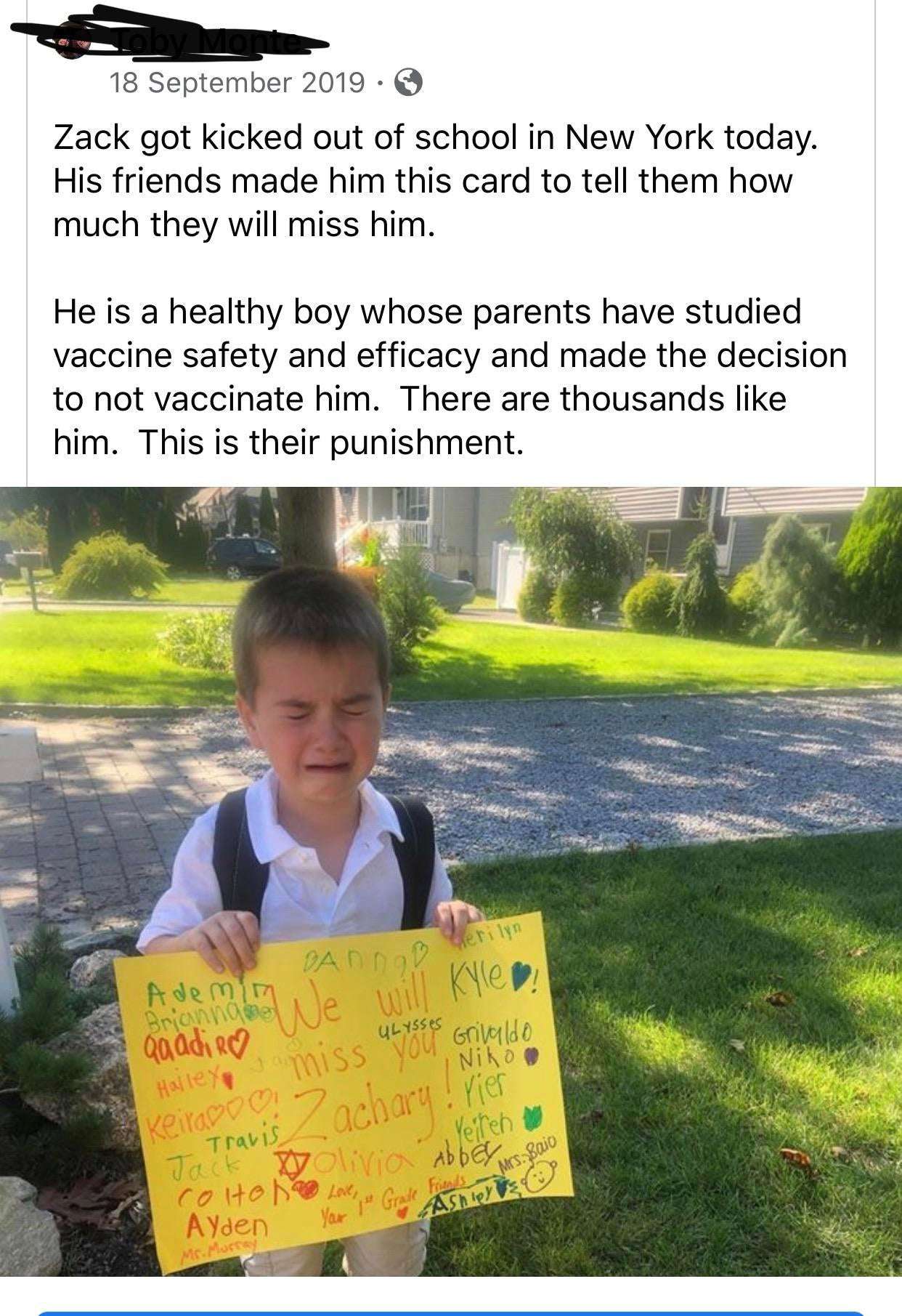 image showing Imagine being a POS who not only pulls their kid out of school due to not wanting to vaccinate him but ALSO broadcast his misery in an attempt to get people to side with you...