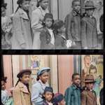 image for Kids with a strong style game queueing up outside the cinema in Chicago, 1941. Colorized by me.