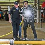 image for This student starting a firehose and a photo being taken at the exact moment. That water pattern is perfect.