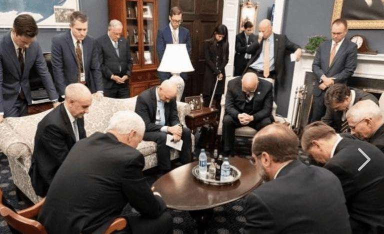 image for Here’s a Picture of Mike Pence’s Team Attempting to Pray Away Coronavirus