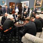 image for VP Pence and other official White House staff engaging in prayer against coronavirus. These are adults in positions of power.