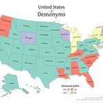 image for Map of the U.S. State's Denomonyms