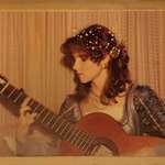 image for My mom looking like a fantasy princess playing classical guitar at a renaissance fair, 1982