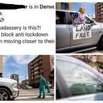 image for Denver nurses block lockdown protestors from moving closer to their hospital.