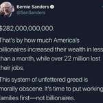 image for Bernie: US billionaires are $282 billion richer as 22 million lost their jobs in less than a month