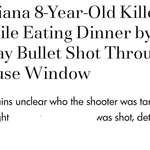 image for An 8 year old killed while eating dinner