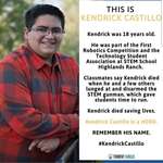 image for Today marks one year since Kendrick Castillo bravely gave his life to save others in the Stem shooting. Stem students came to my school to evacuate and hold a vigil. Don't let his name be forgotten, he went above and beyond when he was needed.