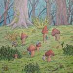 image for Relocation of mushroom peoples, me, watercolor and ink, 2020