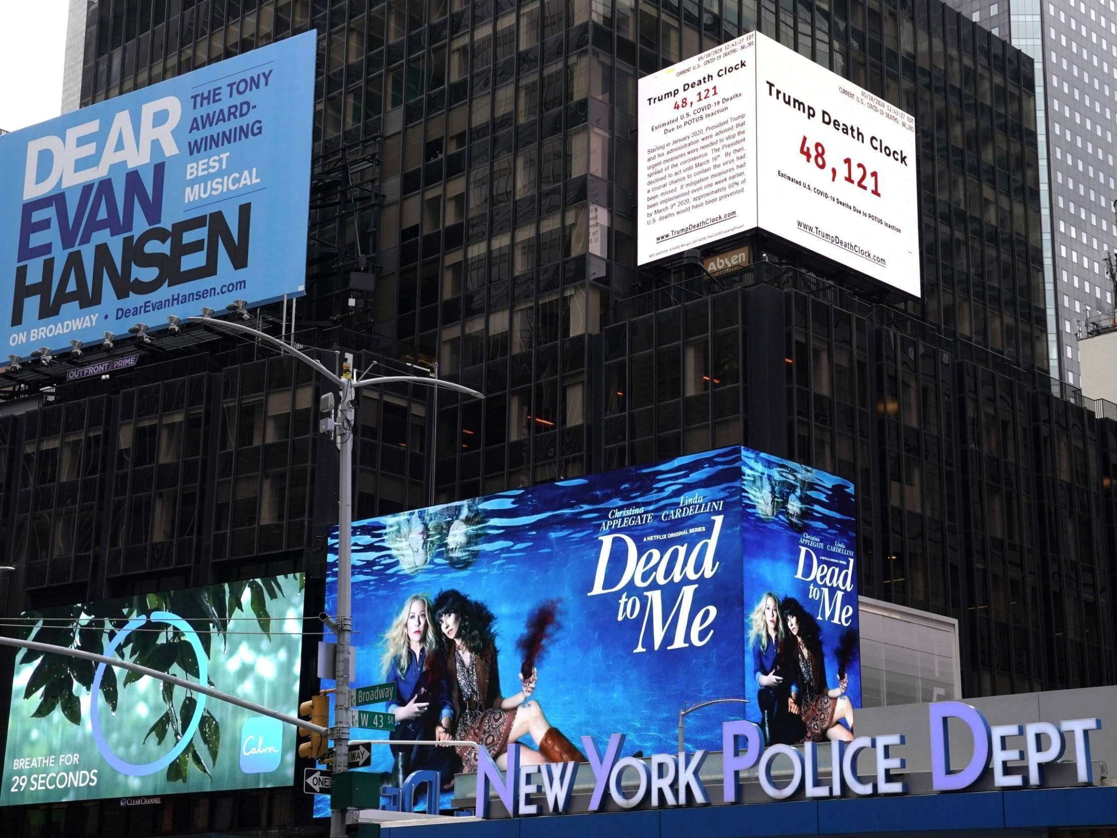 image for ‘Trump death clock’ in New York’s Times Square counts coronavirus fatalities blamed on president’s inaction
