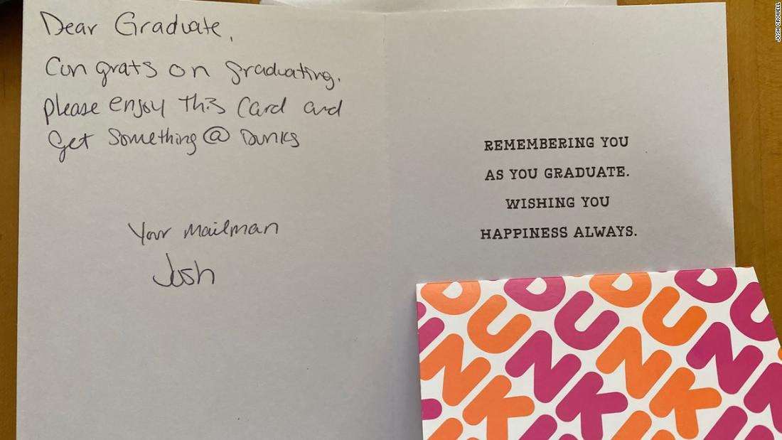 image for New Hampshire postal worker leaves gift cards for 2020 grads on his route