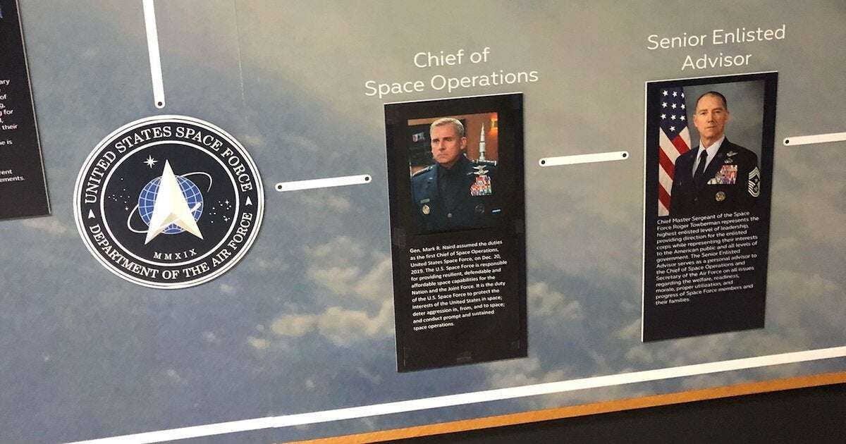 image for Someone taped Steve Carell’s picture over Space Force’s top officer at the USAF museum
