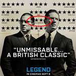 image for The poster for the movie Legend (2015) mocked one of its negative reviews by hiding the two star review between the Kray twins heads.