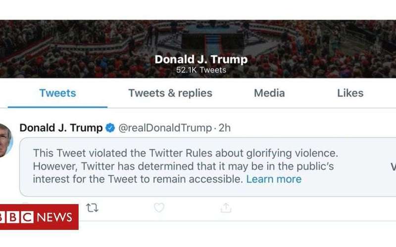 image for Twitter hides Trump tweet for 'glorifying violence'