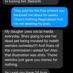 image for Rude CB demanded free commission, gets mad when she sees my posts on reddit about our conversation & how reddit users paid for the illustration she got. She demands I take it down or else she’ll sue for emotional damage