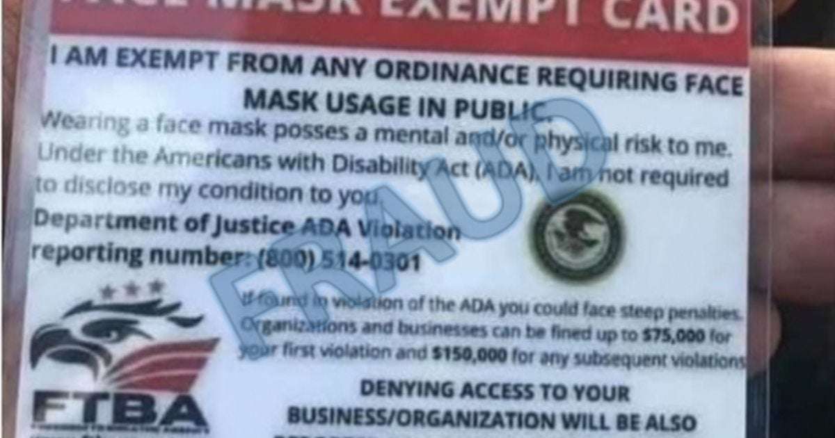 image for Face mask "exemption" cards are fakes, feds warn