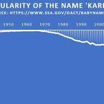 image for [OC] The popularity of the name ‘Karen’ has seen a dramatic decrease within the last ten years