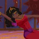 image for In The Hunchback of Notre Dame (1996), Esmerelda’s purple and red costume references the Whore of Babylon from the bible. From Revelations 17: “And the woman was arrayed in purple and scarlet colour, and decked with gold and precious stones and pearls,”.