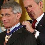 image for Dr. Fauci receiving a Presidential Medal of Freedom from President George W. Bush