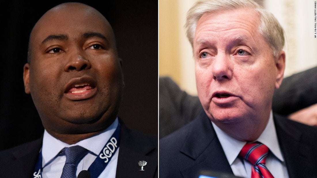 image for Lindsey Graham campaign ad features image of opponent with digitally altered darker skin tone