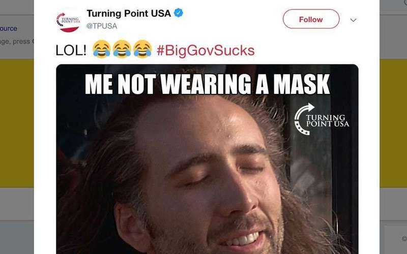 image for Pro-Trump youth group TPUSA deleted a tweet mocking protective masks after its cofounder died of the coronavirus