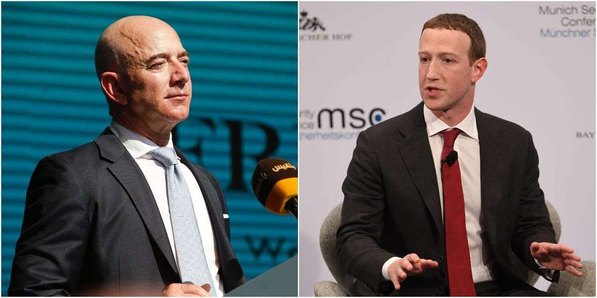 image for Mark Zuckerberg and Jeff Bezos got $14 billion richer in a single day as Facebook and Amazon shrugged off the coronavirus recession