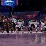 image for Tyler Seguin, Jason Dickinson, Ryan Reaves and Robin Lehner Kneel through the American and Canadian Anthem