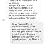 image for I took some advice that were given after posting the conversation I had with a tiktok “influencer” yesterday. This is what the first person I made the offer to said.