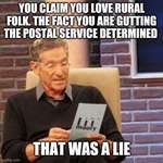 image for Destroying the postal service will mostly affect rural areas. Urban areas subsidize rural areas for mail delivery. The USPS operates at a loss there and they are UPS and FedEx last mile provider in many areas.