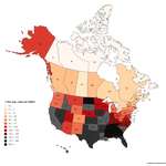 image for Average daily cases (7-day average) per million Canada-USA [OC]