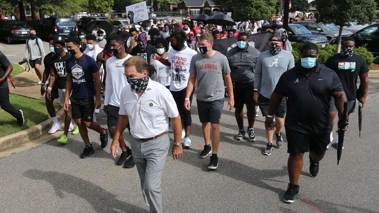 image for Nick Saban leads Alabama athletes on march to protest social injustice