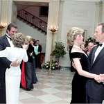 image for Tom Selleck, Nancy Reagan, Clint Eastwood and Princess Diana dancing at the White House in 1985