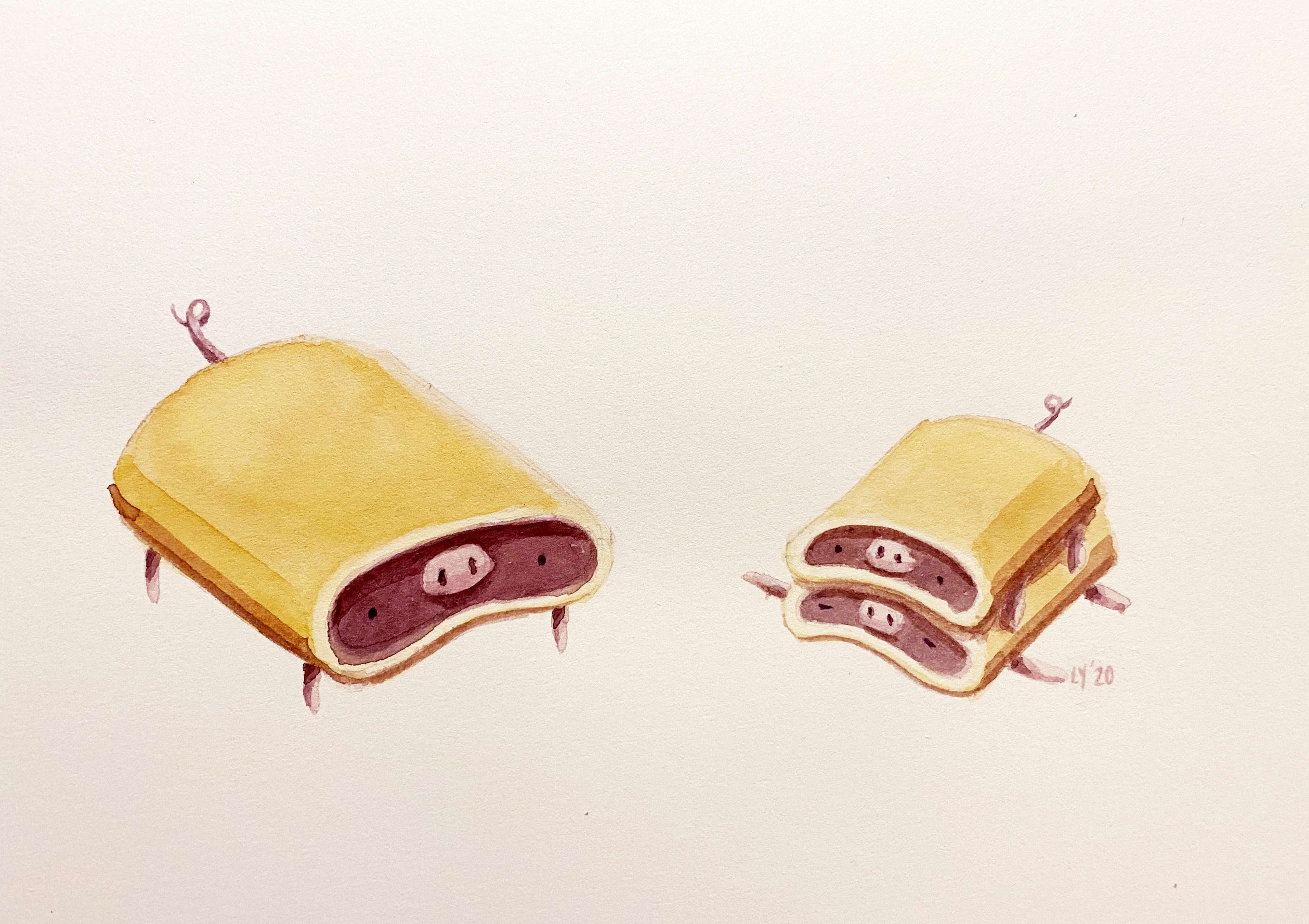 image showing Pig Newtons, Me, Watercolor, 2020