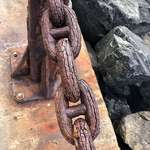 image for An iron chain so rusted by sea salt it looks like it’s made of wood.