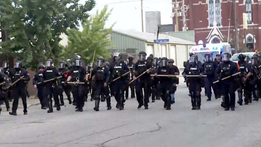 image for Louisville police tell protesters to use sidewalks then call unlawful assembly when that doesn't happen