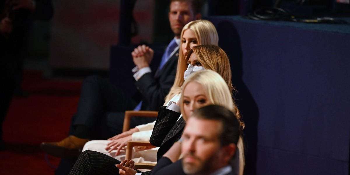 image for Don Jr., Ivanka, Eric, and Tiffany Trump didn't wear masks during the president's showdown with Joe Biden, breaking the venue's rules