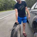 image for Apparently it’s a bad idea to try to drive from New Orleans to Jacksonville on 6 year old tires while towing a 5X8 Uhaul trailer. Shockingly the tire didn’t actually pop, the tread just separated. Silly me. Lesson learned. And yes. I wear crocs. Get over it.