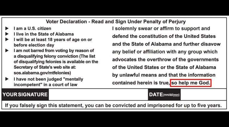 image for Atheists Sue Alabama for Making Them Swear an Oath to God in Order to Vote