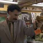 image for In Borat (2006), the titular anti-Semitic lead attempts to buy a weapon to "defend (himself) from the Jews". The firearms dealer hands him a Desert Eagle, a pistol co-designed and built by Israel Military Industries.