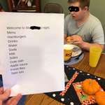 image for My son, who has Down syndrome, made up a menu for tonight’s dinner. He did a good job, except some of the sides are a little sketchy.