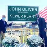 image for John Oliver visiting Danbury for renaming of John Oliver Memorial Sewage Plant.