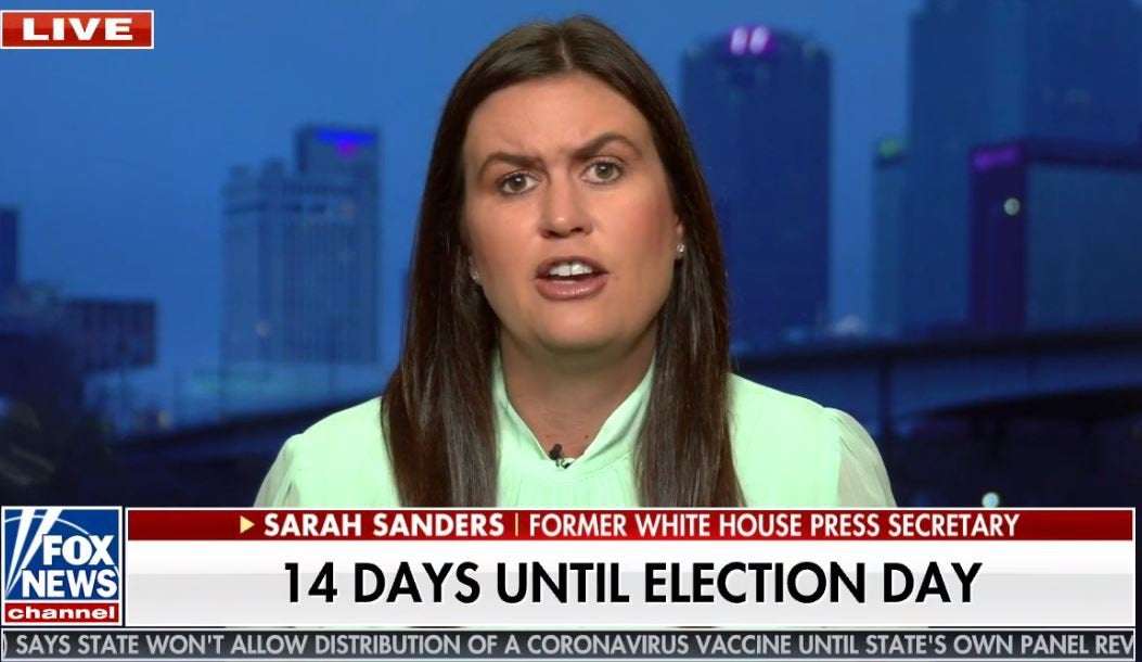 image for Trump Not Even Considering Working With Democrats if He Loses, Sarah Sanders Says, Predicting Transition 'Madness'