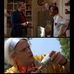 image for In Back to the Future (1985) before Marty travels back and changes the past, helping his father gain self-confidence, George drinks Miller Lite. When Marty returns to 1985 the more confident, richer George now drinks Miller High Life the "Champagne of Beers"