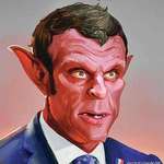 image for Iran's depiction of Macron doesn't look like the devil, but rather like a a badass Warcraft orc warlord who has plus 90 magical resistance to religious extremism.